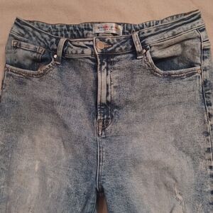 Freckled Poppy x Risen Jeans Distressed High Rise Flare Jeans Juniors Size 15